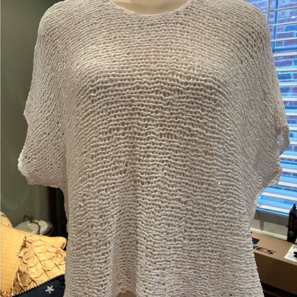 BARBARA SPEER white hand loomed cotton sweater plus size OSFM